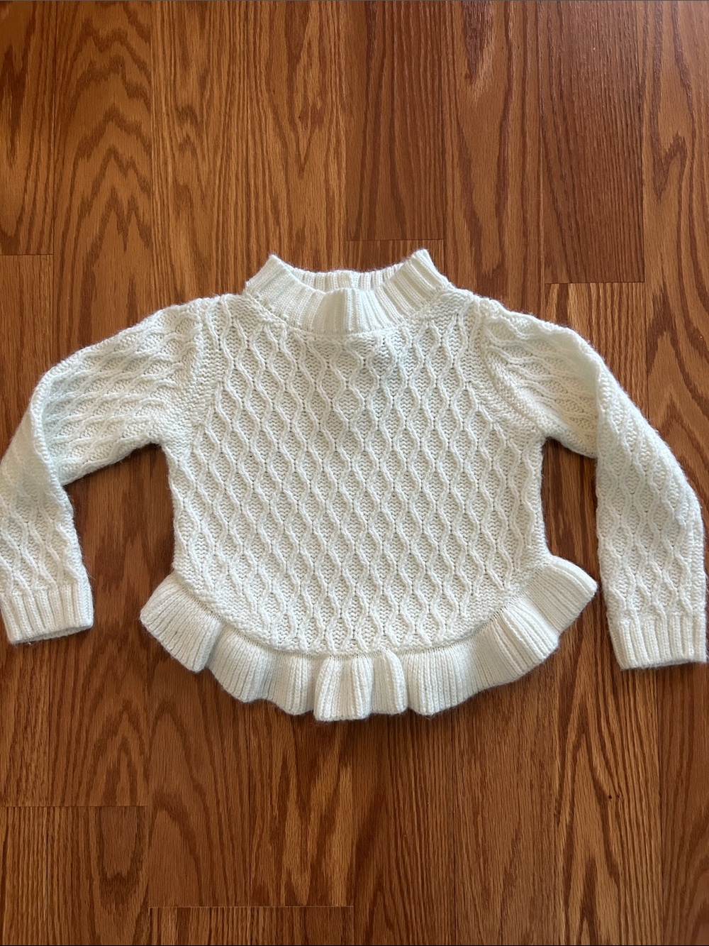 Janie and Jack Cream Cable Knit Ruffle-Hem Sweater